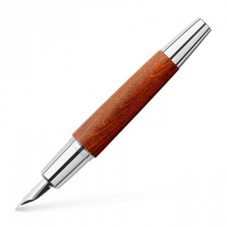 E-Motion Wood Fountain Pen with Chrome Metal Grip, Broad, Reddish Brown